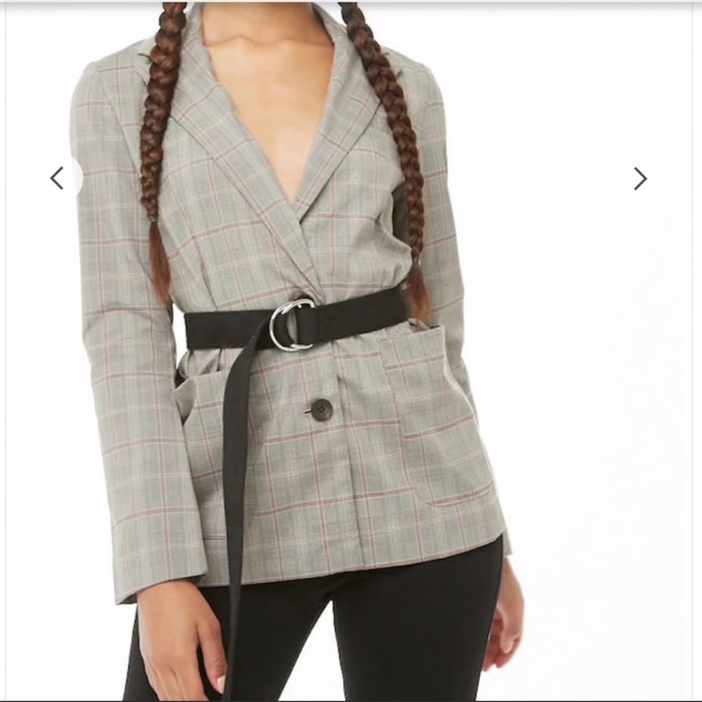 checked blazer with matching tube top